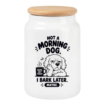 Not A Morning Dog Saying - Cookie Jar with Wooden Lid - white - Front