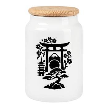 Japan Silhouette - Keksdose mit Holzdeckel - Weiß - Vorne