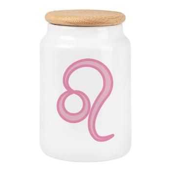 Leo Zodiac Sign Symbol Pastel Pink - Cookie Jar with Wooden Lid - white - Front