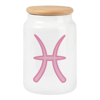 Symbole du signe du zodiaque des Poissons rose pastel - Boîte à biscuits avec couvercle en bois - blanc - Devant