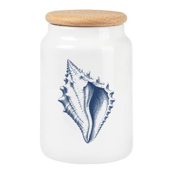 Vintage Seashell Nautical Sea Ocean Art - Cookie Jar with Wooden Lid - white - Front