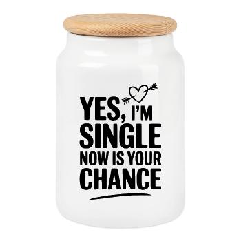 Yes, I'm Single Now Is Your Chance - Cookie Jar with Wooden Lid - white - Front