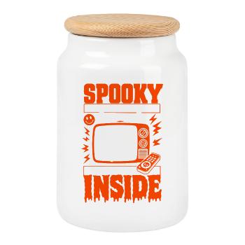 Spooky Outside Cozy Inside Horror Fan - Keksdose mit Holzdeckel - Weiß - Vorne