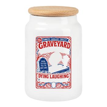 Graveyard Comedy Hour Skeleton Humor - Cookie Jar with Wooden Lid - white - Front