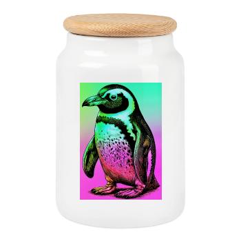 pingouin - Boîte à biscuits avec couvercle en bois - blanc - Devant