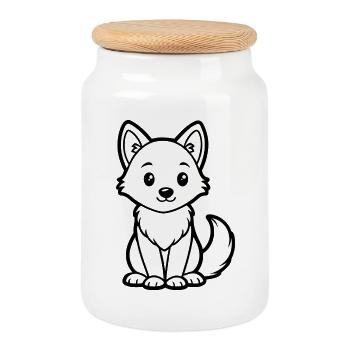 Cute baby wolf - Cookie Jar with Wooden Lid - white - Front