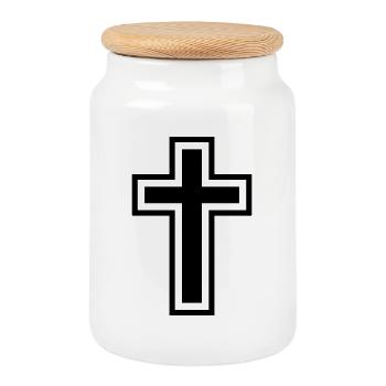 Christliches Kreuz - Keksdose mit Holzdeckel - Weiß - Vorne