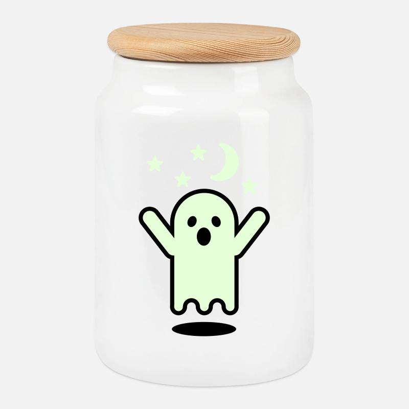 Glow in the dark ghost - Cookie Jar with Wooden Lid - white
