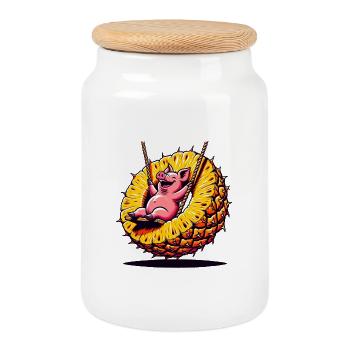 Pineapple Swing Piggy - Cookie Jar with Wooden Lid - white - Front