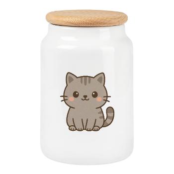 Cute gray kitten - Cookie Jar with Wooden Lid - white - Front
