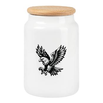 Adler schwarz weiss - Keksdose mit Holzdeckel - Weiß - Vorne