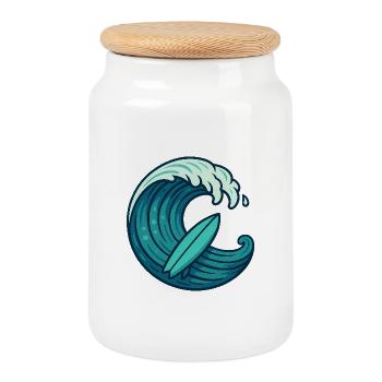 Surf Welle – Retro Surfbrett Design - Keksdose mit Holzdeckel - Weiß - Vorne