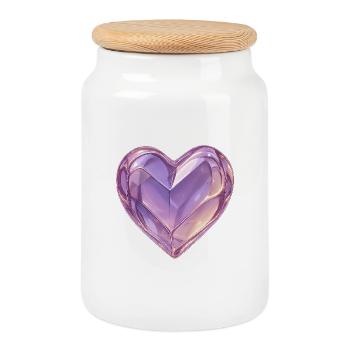 Coeur en verre 3D violet - Boîte à biscuits avec couvercle en bois - blanc - Devant