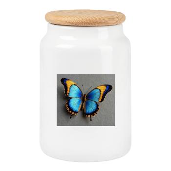 Kobaltblauer Schmetterling mit Orangenkante - Keksdose mit Holzdeckel - Weiß - Vorne