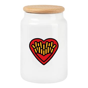 Coeur Frites Pop Art - Boîte à biscuits avec couvercle en bois - blanc - Devant