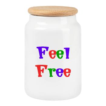 FREE. LIBRE. HAPPY. FREE. LIBERTE. BIEN-ÊTRE. ZEN. - Boîte à biscuits avec couvercle en bois - blanc - Devant