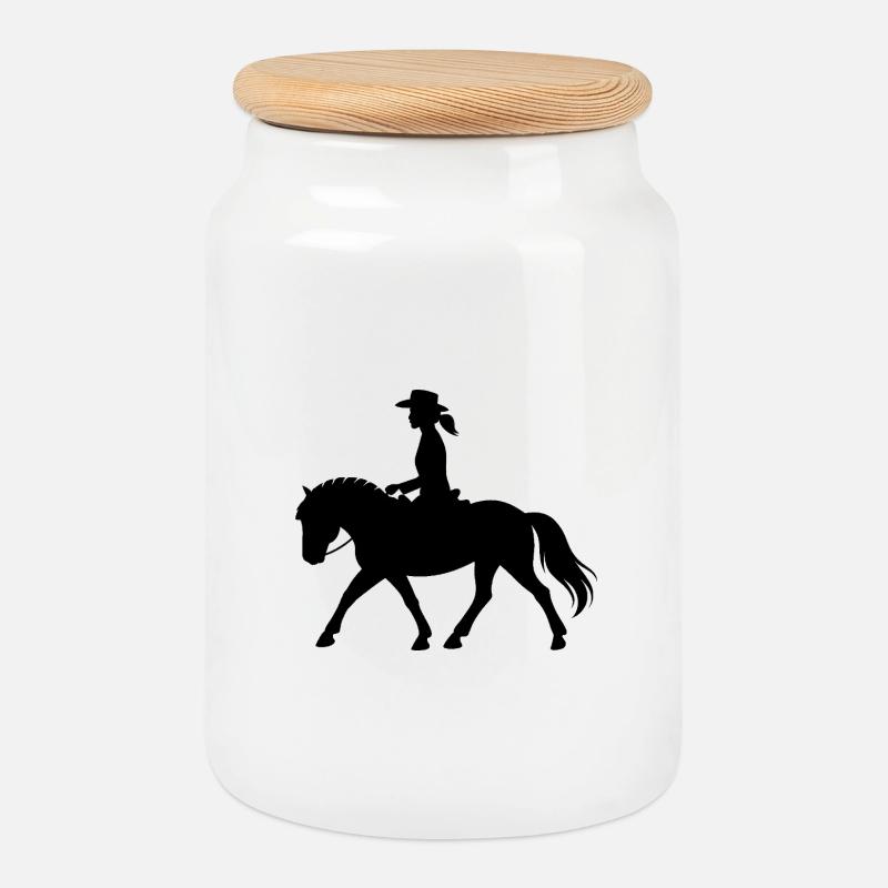 Silhouette du cavalier dans le style occidental - Boîte à biscuits avec couvercle en bois - blanc