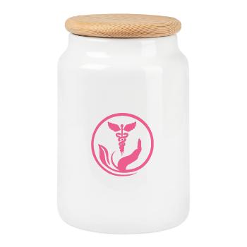 Main bienveillante et Caducée rose - Boîte à biscuits avec couvercle en bois - blanc - Devant