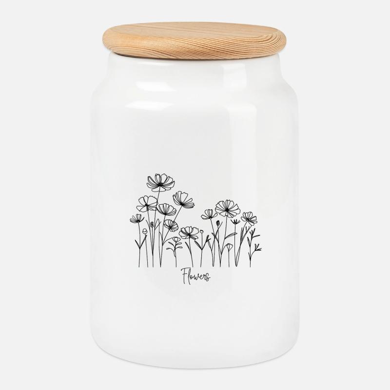 Flowers - Keksdose mit Holzdeckel - Weiß