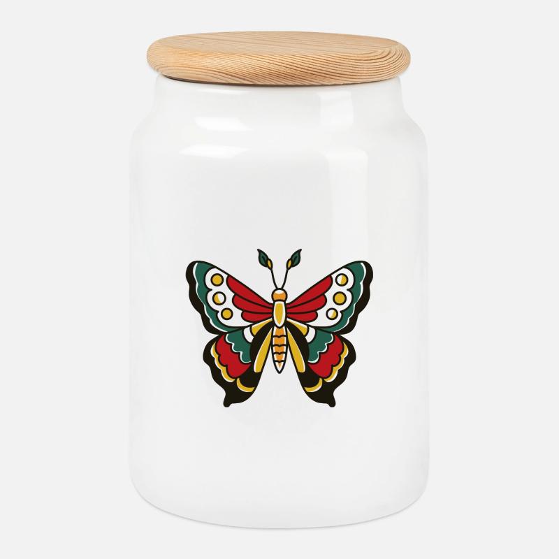 Illustration de papillon Papillon Coloré Moderne - Boîte à biscuits avec couvercle en bois - blanc