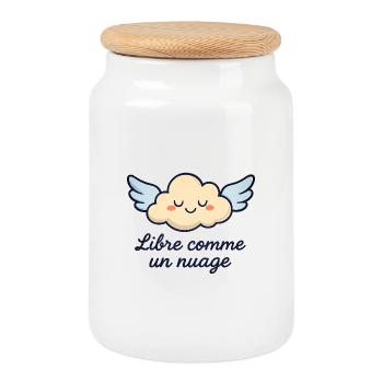 Nuage avec Ailes et Citation Inspirante - Boîte à biscuits avec couvercle en bois - blanc - Devant