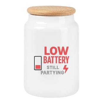 Batterie faible, toujours en train de faire la fête - Boîte à biscuits avec couvercle en bois - blanc - Devant