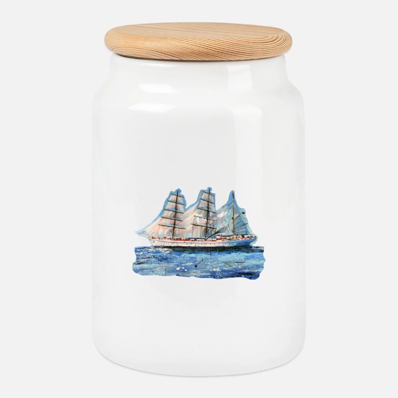 Historisches Segelschiff Gorch Fock - Keksdose mit Holzdeckel - Weiß