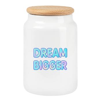 Dream Bigger Gradient Typography - Cookie Jar with Wooden Lid - white - Front