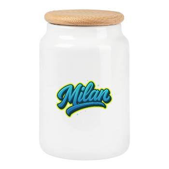Graffiti Prénom Léon cadeau idéal imprimable - Boîte à biscuits avec couvercle en bois - blanc - Devant