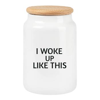 Woke Up Like This – Chemise de déclaration - Boîte à biscuits avec couvercle en bois - blanc - Devant