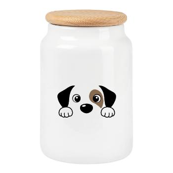 Cuddly Dog Curious Look - Cookie Jar with Wooden Lid - white - Front