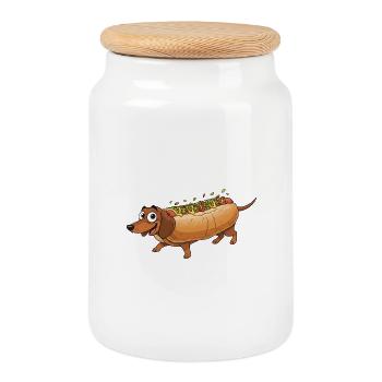 Teckel dans un motif de chignon - Boîte à biscuits avec couvercle en bois - blanc - Devant