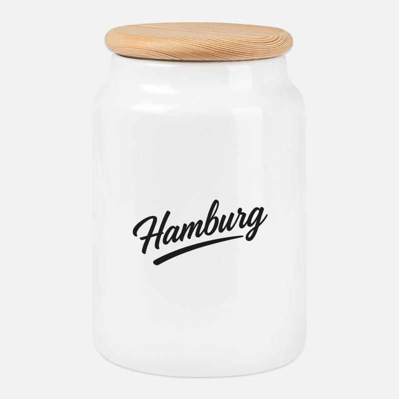 Hamburg Script City Design with Underline - Keksdose mit Holzdeckel - Weiß