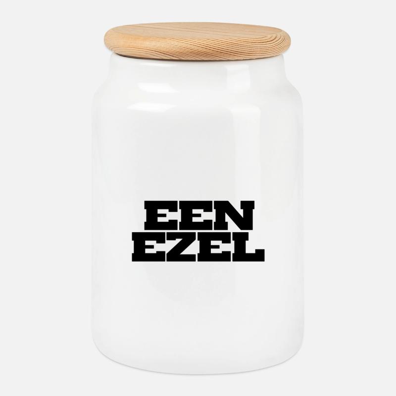A VERY Geometric Block Typography - Cookie Jar with Wooden Lid - white