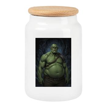 Green Orc in the Cave Light - Cookie Jar with Wooden Lid - white - Front