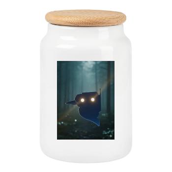 Silhouette d’oiseau de la forêt nocturne s’illumine - Boîte à biscuits avec couvercle en bois - blanc - Devant