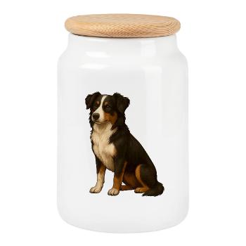 Border Collie - Boîte à biscuits avec couvercle en bois - blanc - Devant