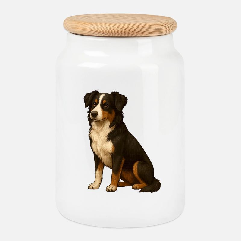 Border Collie - Keksdose mit Holzdeckel - Weiß