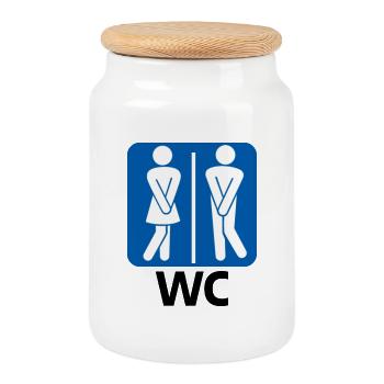 Herren Frau Toilette - Keksdose mit Holzdeckel - Weiß - Vorne