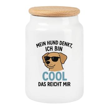 My dog thinks I'm cool – that's enough for me - Cookie Jar with Wooden Lid - white - Front