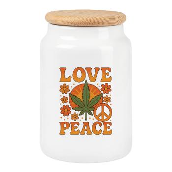 Love Peace Hippie Vibes - Cookie Jar with Wooden Lid - white - Front