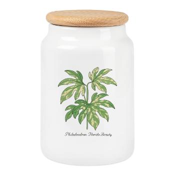 Stylish Plant - Philodendron Florida Beauty - Cookie Jar with Wooden Lid - white - Front