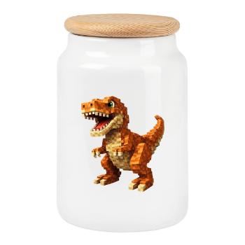 Orange Pixel-T-Rex - Boîte à biscuits avec couvercle en bois - blanc - Devant