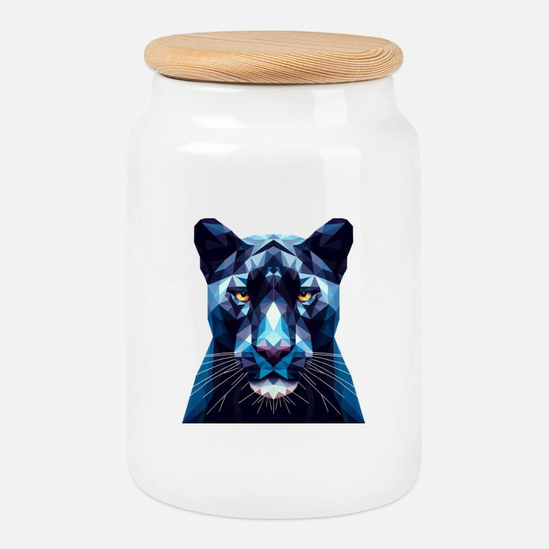 Ein blauer Panther im Polygon-Stil - Keksdose mit Holzdeckel - Weiß