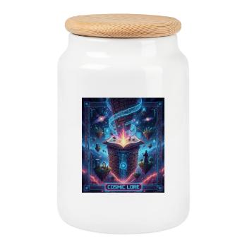 Cosmic Lore and Enchanted Book - Cookie Jar with Wooden Lid - white - Front