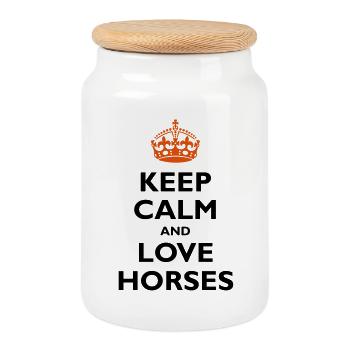 Keep Calm & Love Horses - Boîte à biscuits avec couvercle en bois - blanc - Devant