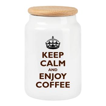 Keep Calm & Enjoy Coffee - Keksdose mit Holzdeckel - Weiß - Vorne