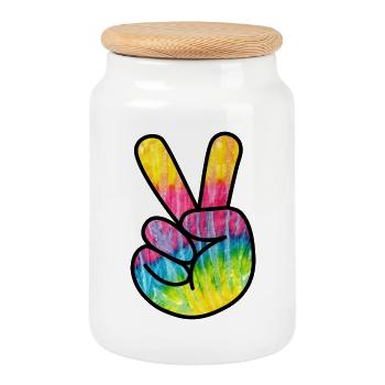 Peace - Boîte à biscuits avec couvercle en bois - blanc - Devant