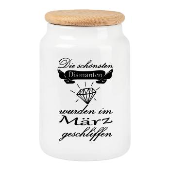 März Diamanten Geburtstag Geschenk Spruch - Keksdose mit Holzdeckel - Weiß - Vorne