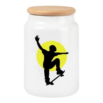 Skateboarder Sonne - Keksdose mit Holzdeckel - Weiß - Vorne